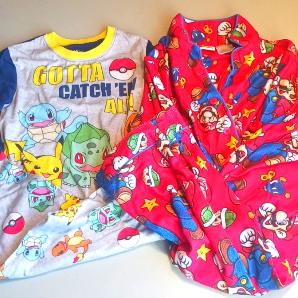 Boys 6/7 Pajamas Bundle Lot of 2 Sets, Pokémon and Super Mario  #eshopchicago
